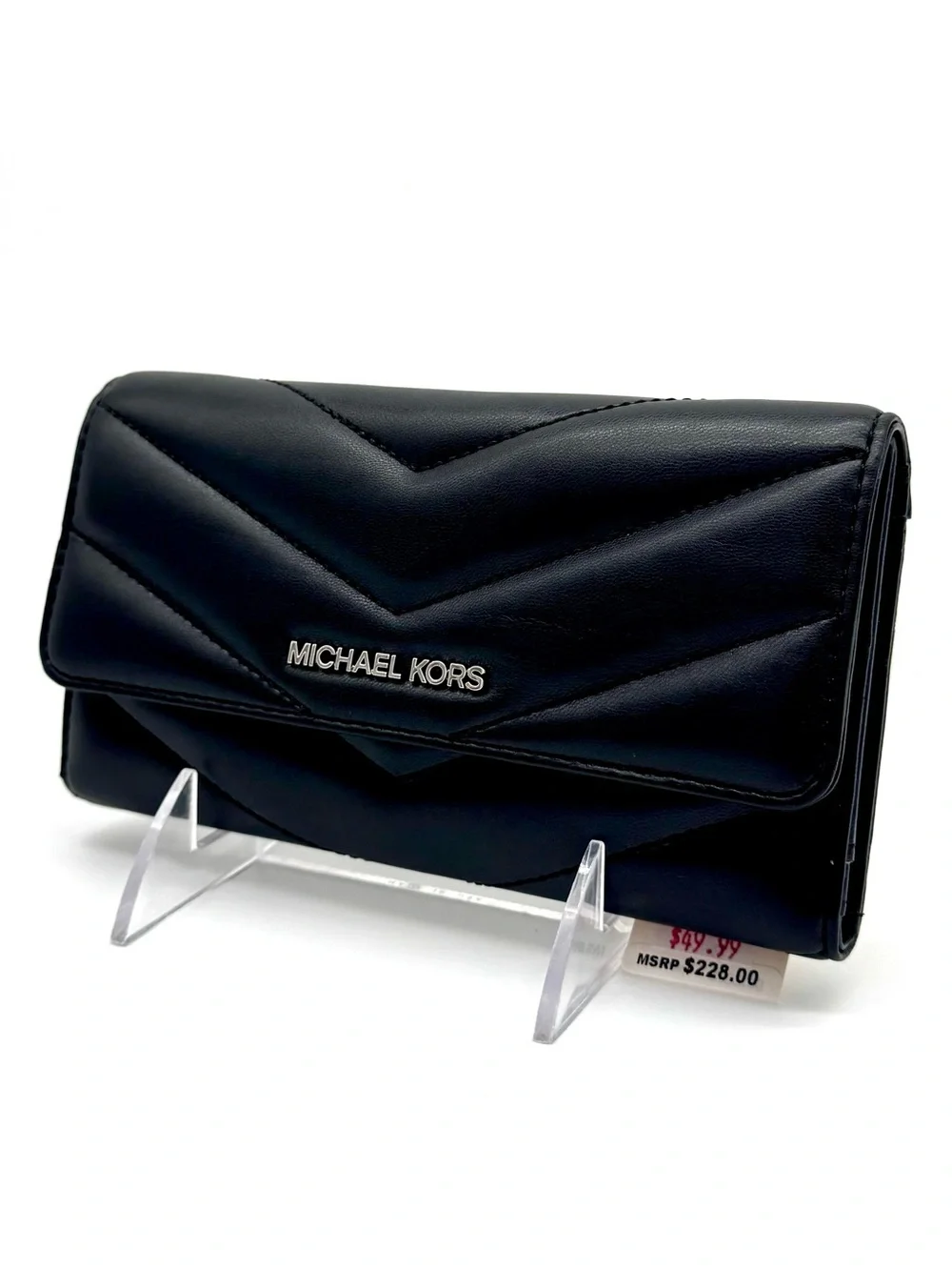 Michael Kors Large Quilted Trifold Wallet Black/Silver